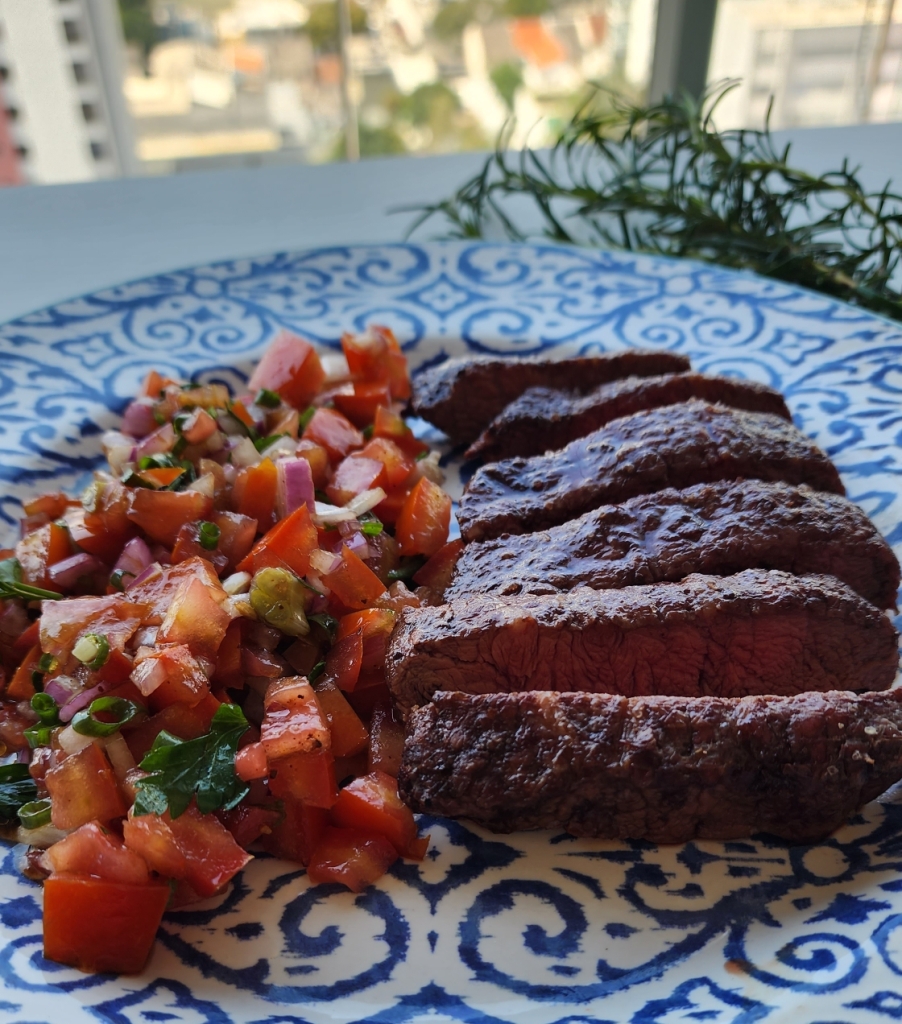 Flat Iron na Airfryer com Vinagrete