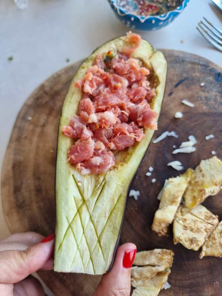 Berinjela Rechada com Linguiça na Airfryer