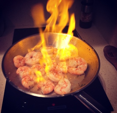 Camarão Flambado na Cachaça