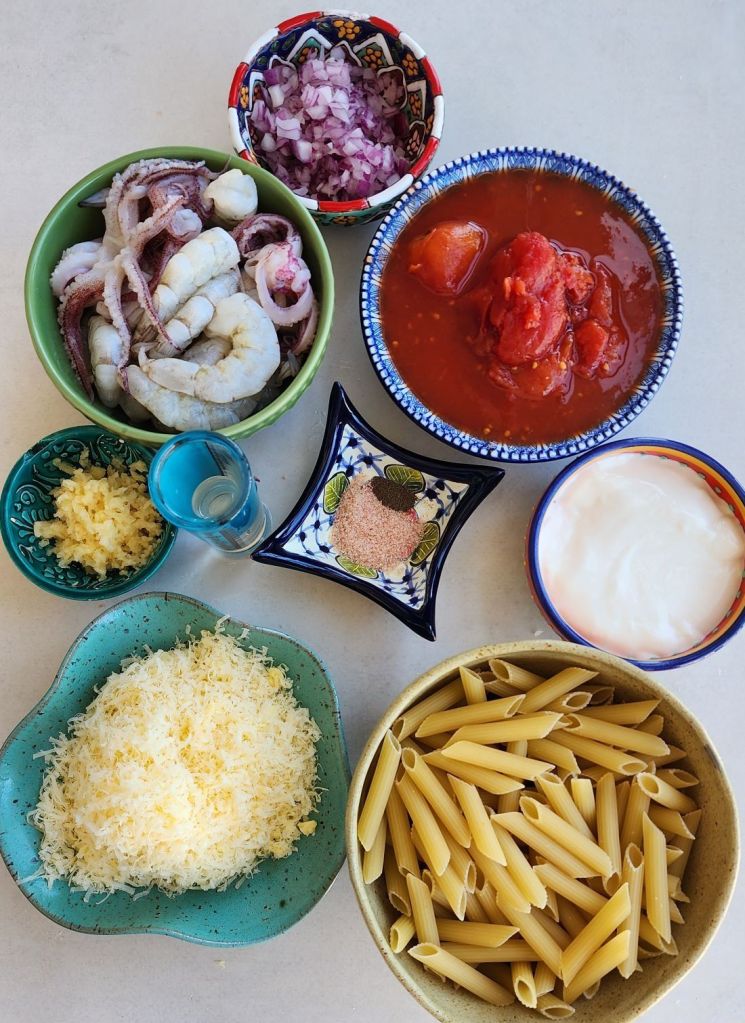 Penne Alla Vodka com Camarões