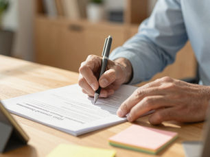 a person writing on a notepad