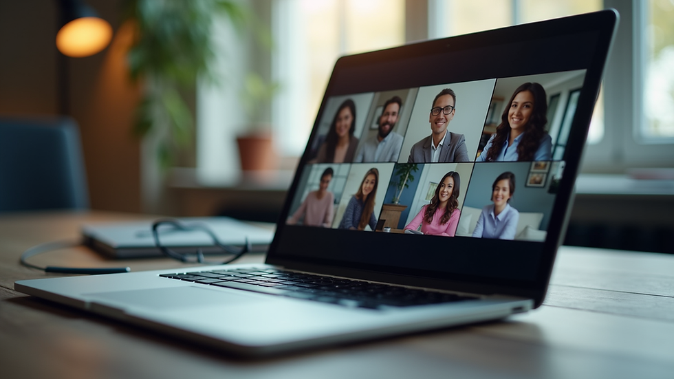 Close-up of a laptop screen showing a virtual meeting