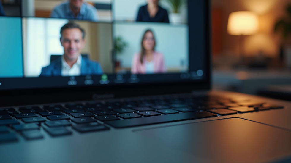 Close-up of a laptop screen showing a virtual meeting interface