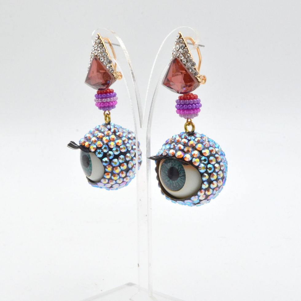 縮圖：幻彩橙色施華洛水晶石 眼球眼珠耳環 24mm直徑 眨眼睡眼Swarovski
