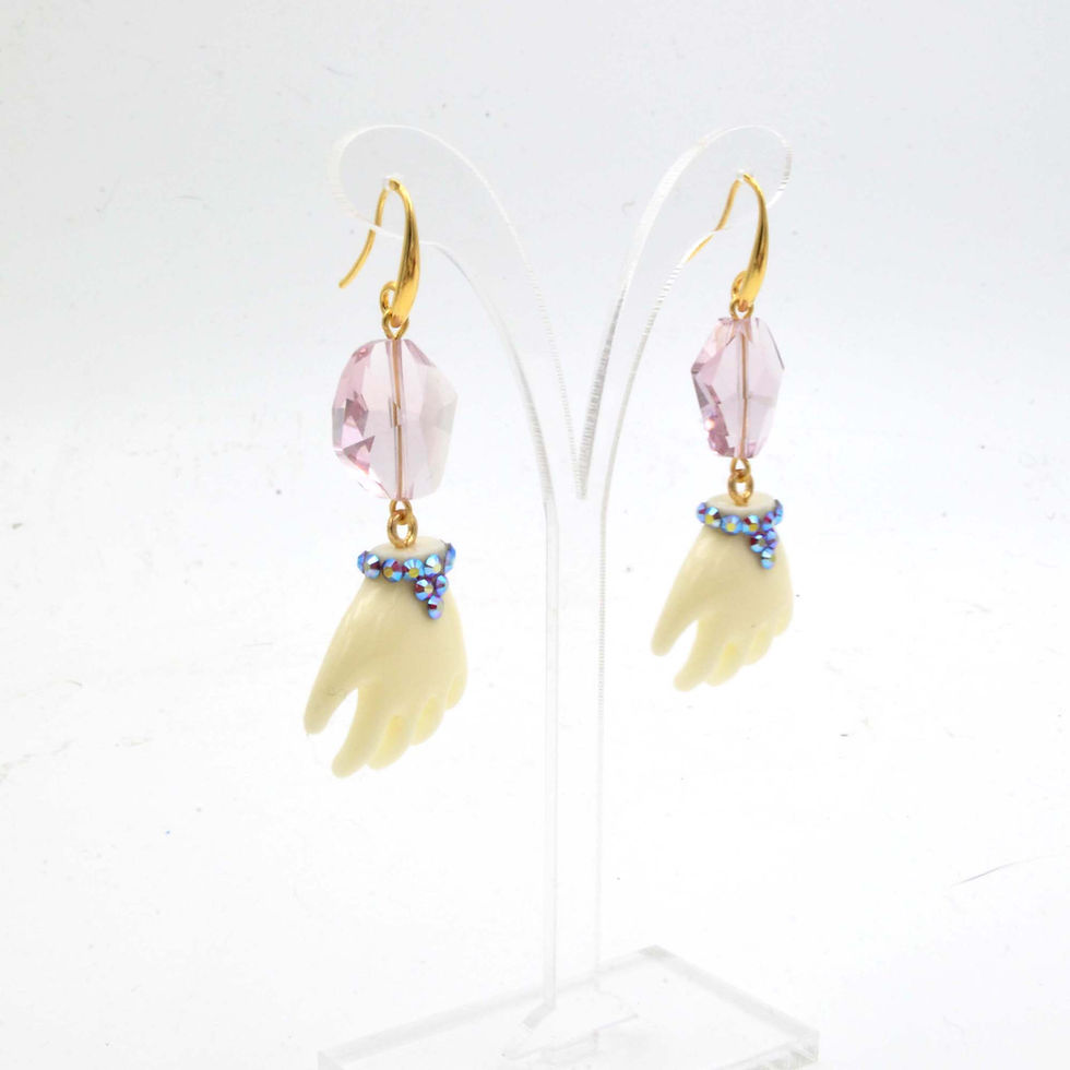 Miniatura: 粉紅綠色施華洛不規則水晶石小手吊飾耳環  Pink Swarovski Crystal Earrings