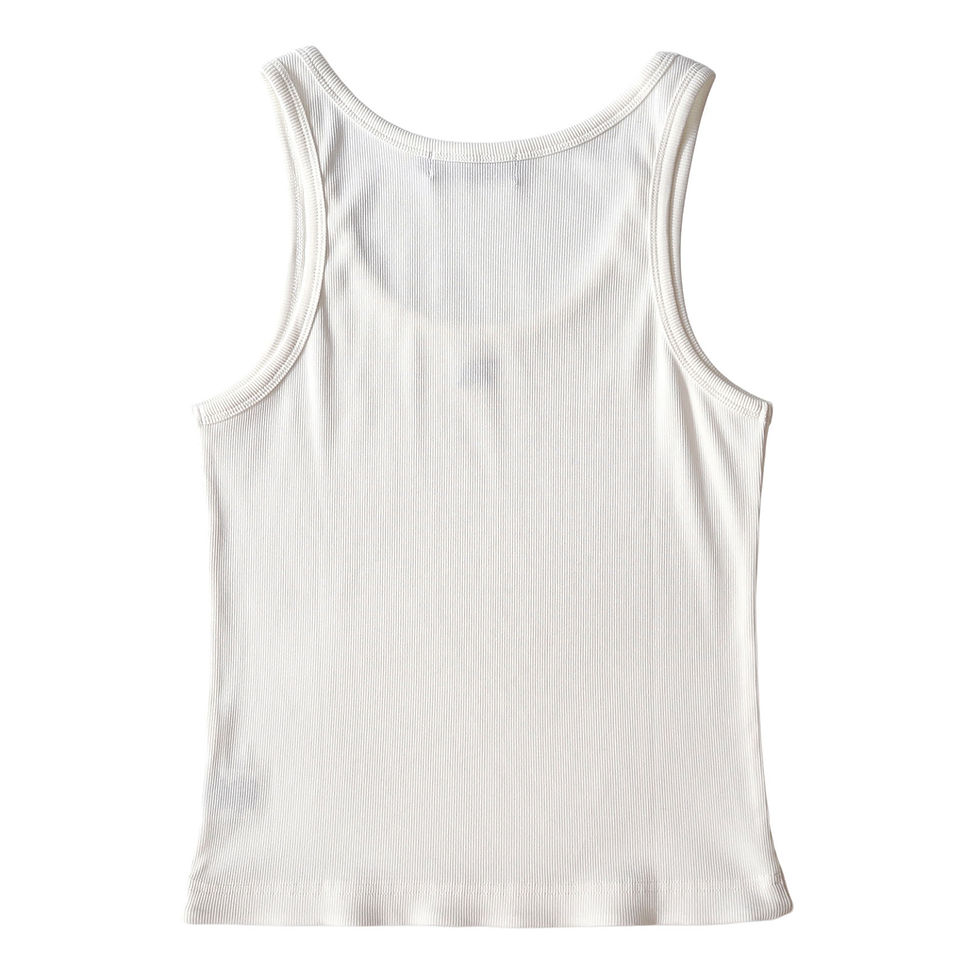 Miniature : TIMBEELO Cotton Simple White Tank Top with Black Logo Embroidery
