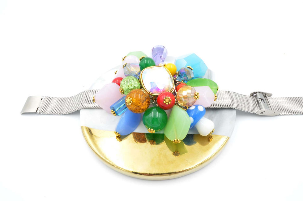 Miniature : 超華麗 彩色水晶寶石吊飾手帶 鋼帶可自行簡易調整尺寸 防過敏不掉色