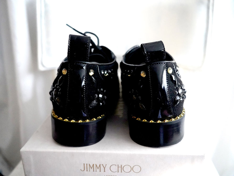 Miniatura: EU39.5.JIMMY CHOO Black Leather Suede Crystal-Embellished Oxford Shoes