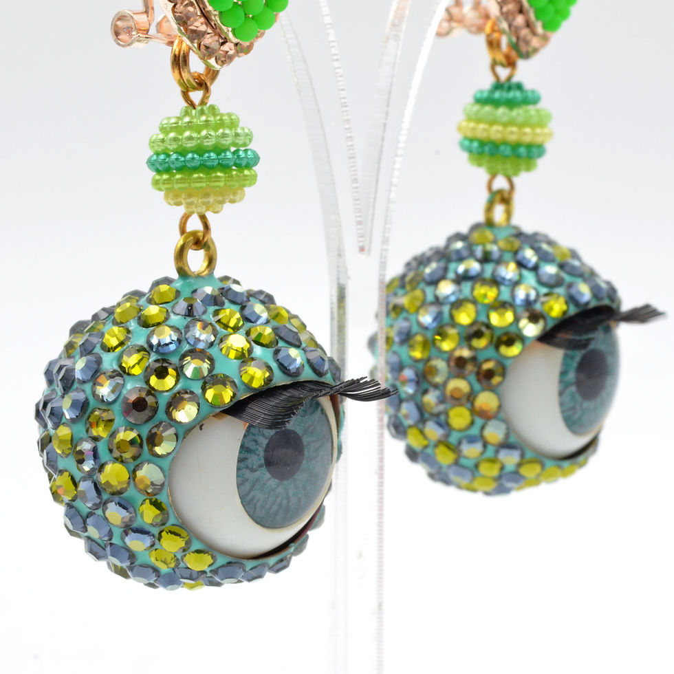 Miniaturbild: 幻彩綠色施華洛水晶石 眼球眼珠耳環 24mm直徑 眨眼睡眼Swarovski