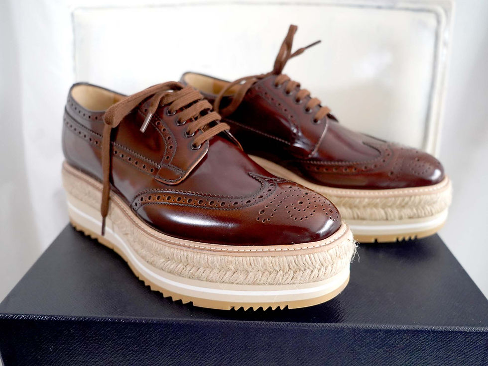 縮圖：PRADA Brown Woven Jute-Trimmed Platform Oxford Shoes