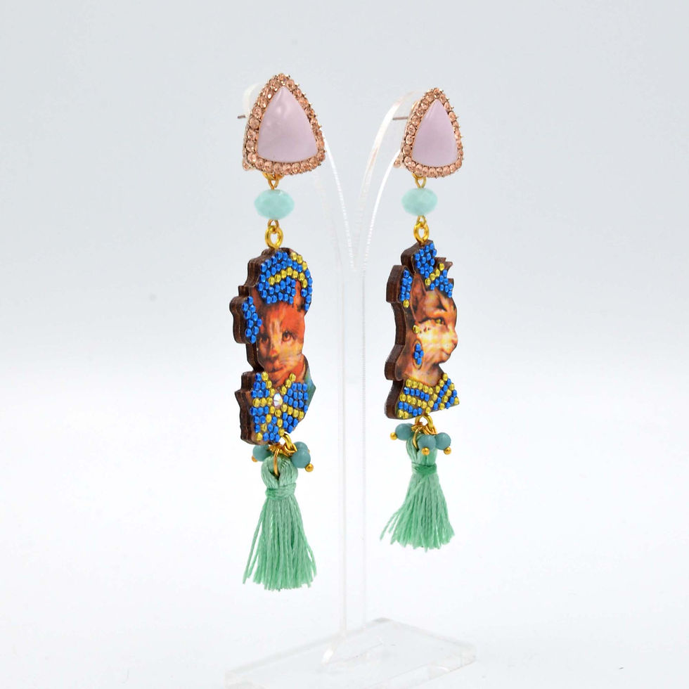 Miniatura: 貓咪木片貴婦耳環 綴施華洛水晶