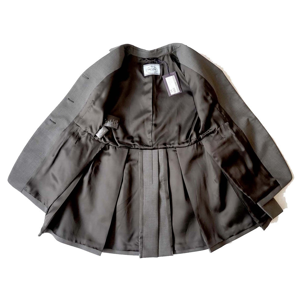 サムネイル： PRADA Women's Gray Pleated Hem Loose-Fit Long Sleeve Blazer