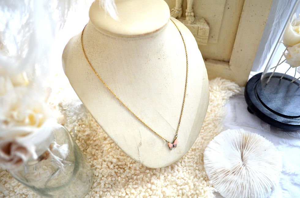 Miniatura: 精緻細工鍍金粉紅灰色蝴蝶幼項鏈 日本高級二手古著珠寶首飾