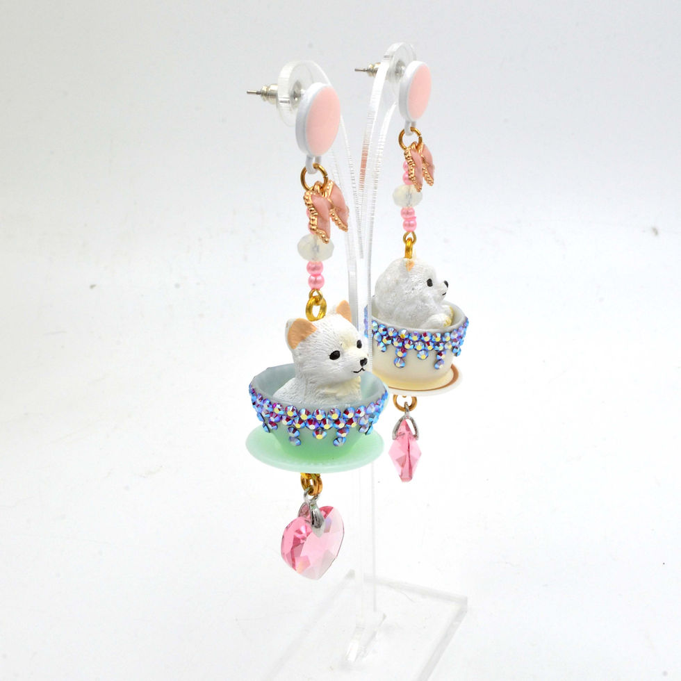 Miniatura: 小狗茶杯耳環綴施華洛水晶 Doggies on the Cup Earrings with Swarovski Crystal