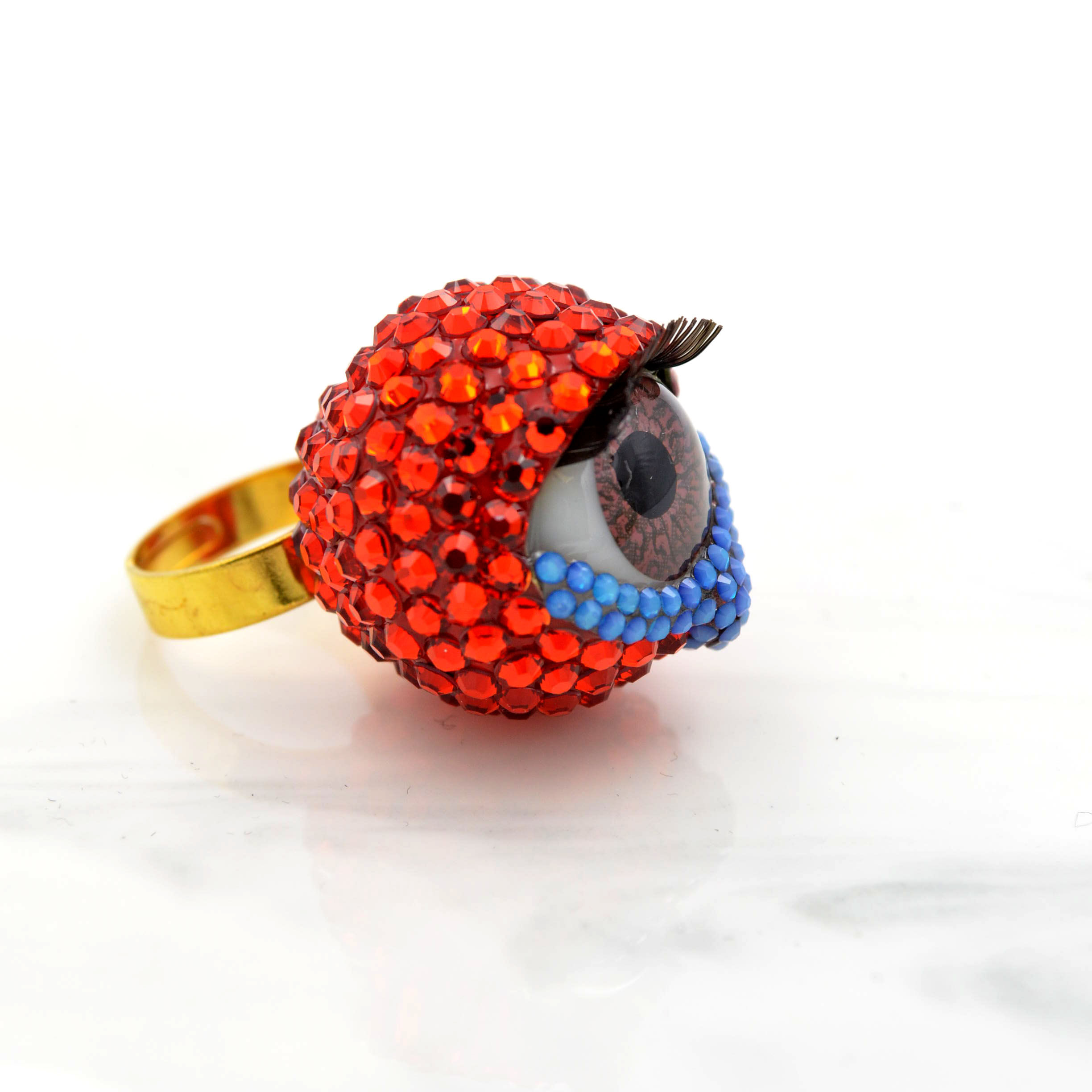 綴紅色水晶流淚眼珠戒指 20mm