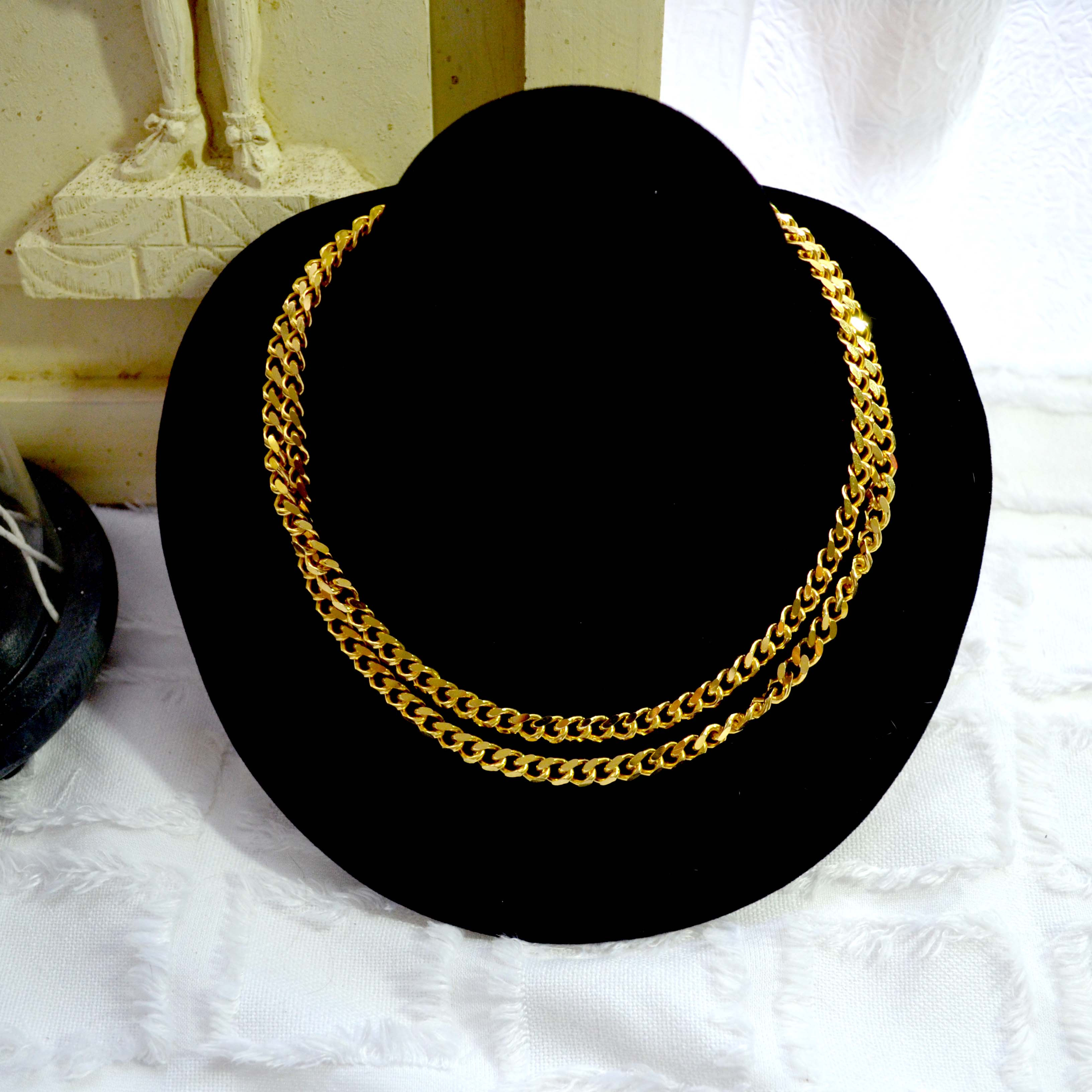 日本鍍金鐵鏈型項鍊 貴婦少女 輕珠寶 日本高級二手古著珠寶首飾