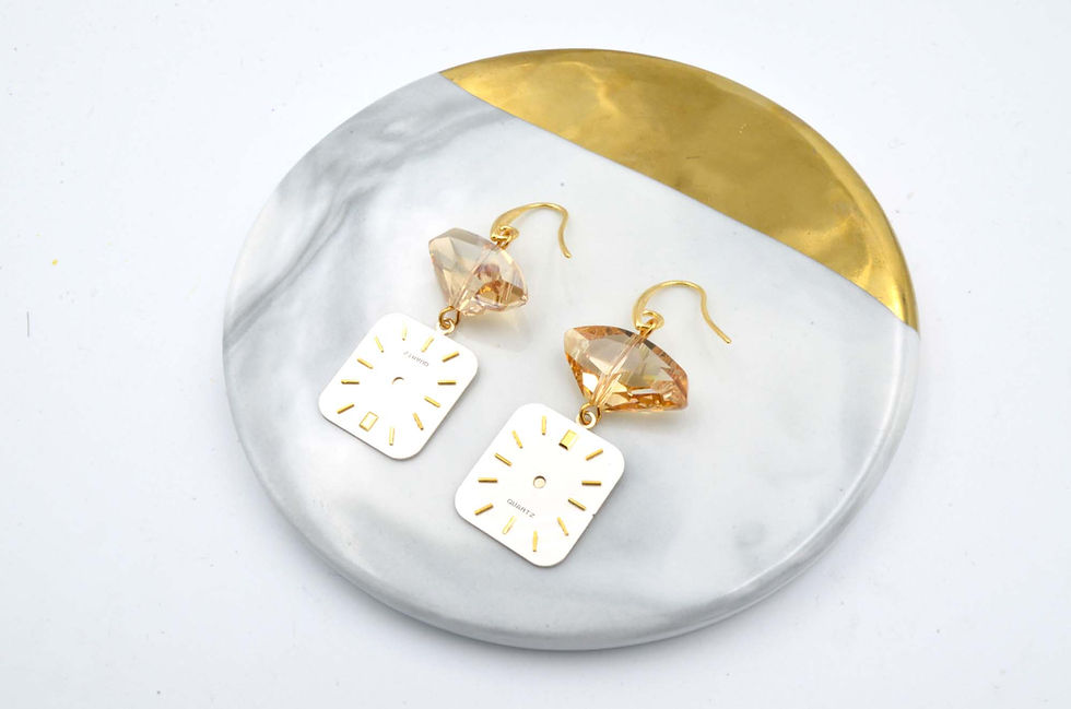 Miniatura: 茶色施華洛不規則水晶石綴古董錶面耳環  Camel Swarovski Crystal with Vintage Dial Earrings