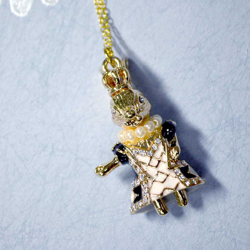 Miniatura: IMBEE LO X GOOKASO 原創金屬黑色琺瑯花紋兔子瑪麗皇后頸鍊項鍊吊墜necklace