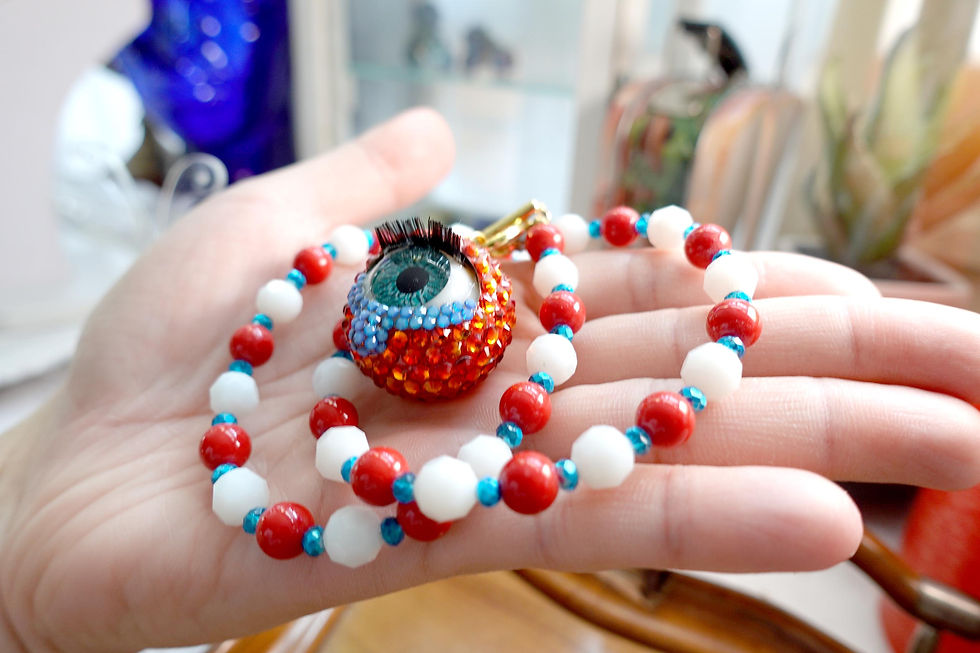 Miniaturbild: 流淚款活動眼珠頸鍊綴施華洛水晶石 Swarovski Crystal 半寶石串珠項鍊 18K鍍真金鍊子