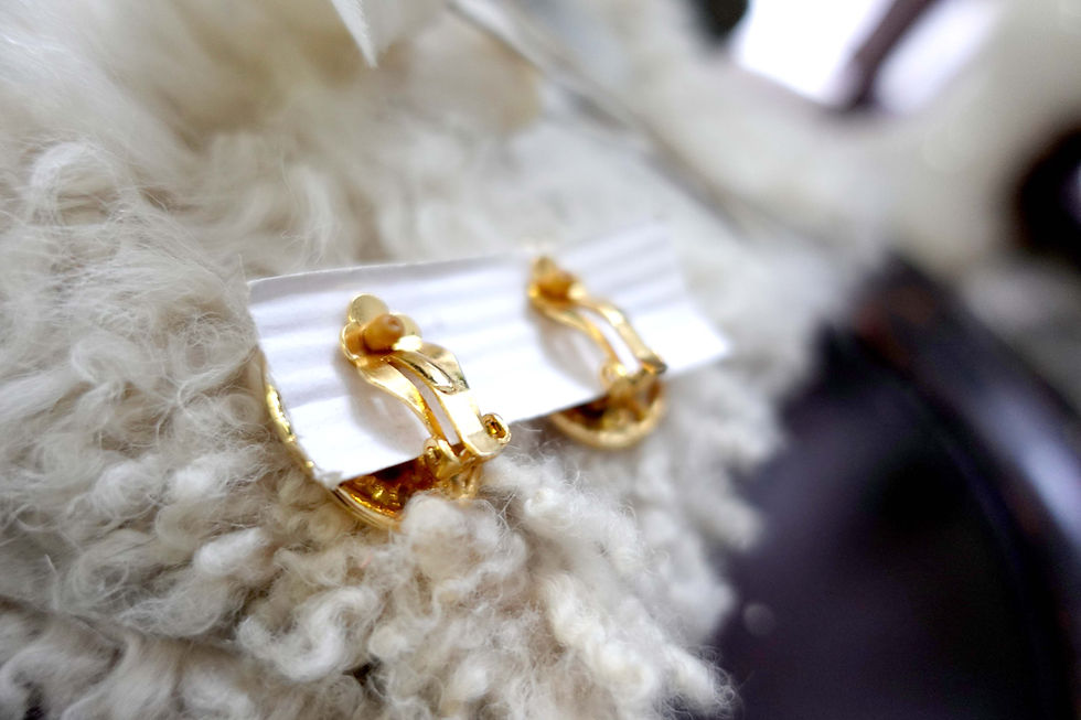 Miniatura: 日本中古80年代昭和金色花朵珍珠耳夾耳環 高級二手古著珠寶首飾