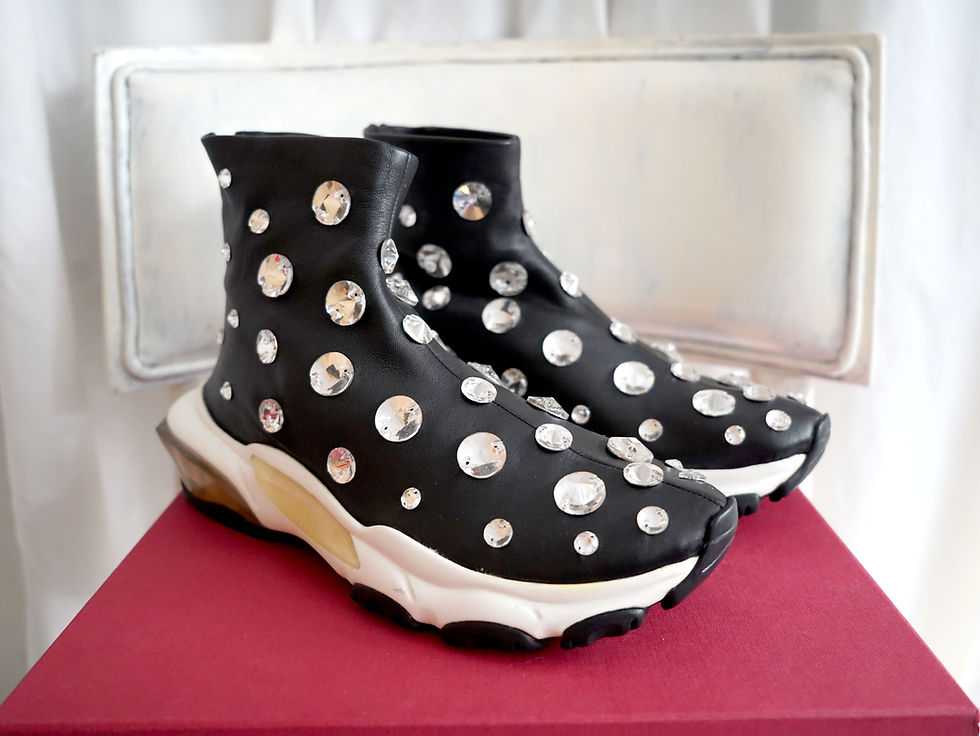 Miniature : Valentino Black Lambskin Leather Zip-Ankle Boots with Swarovski Crystal Dots