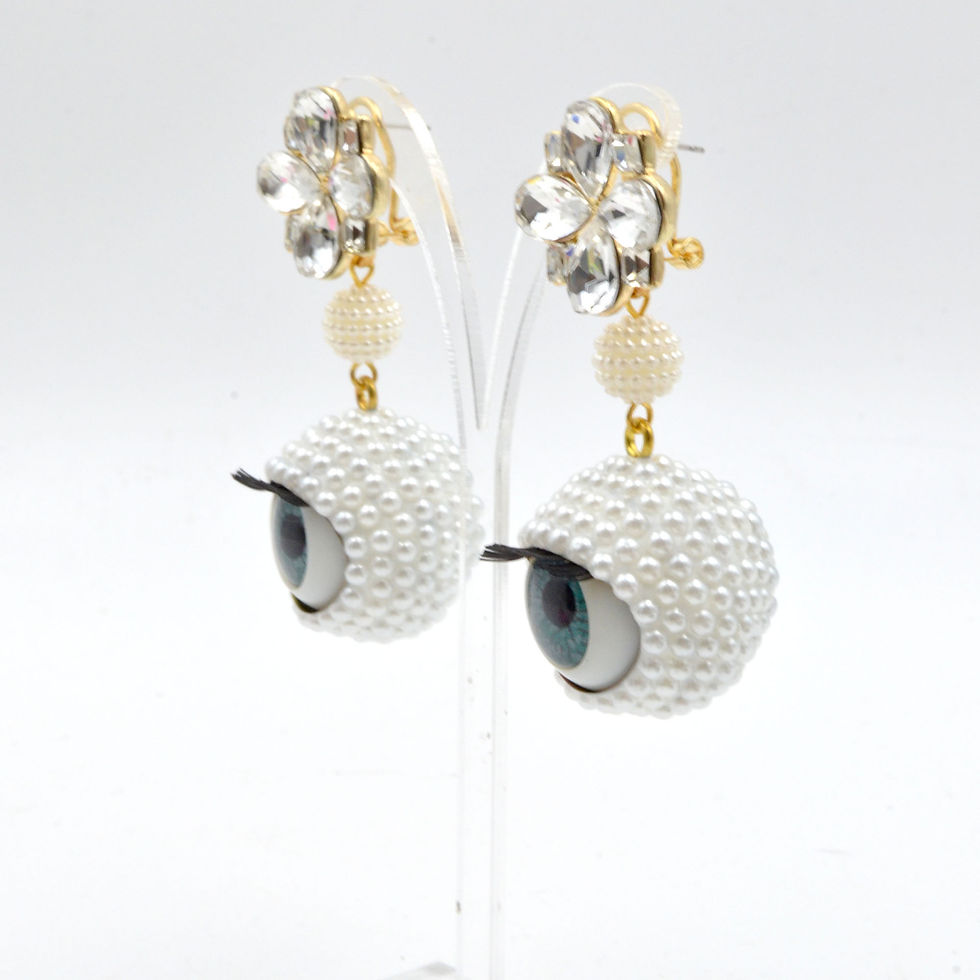 Miniaturbild: 白色樹脂珍珠眼球眼珠耳環 24mm直徑 眨眼睡眼Swarovski 時裝藝術