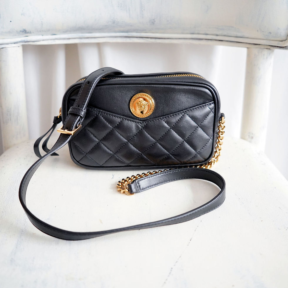Miniatura: Versace Black Quilted Lambskin Camera Bag with Gold Medusa Logo