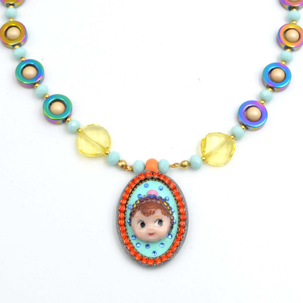 Miniaturbild: 娃娃施華洛水晶 幻彩珠子頸鍊 鍍18K金鍊 水晶花邊 貝殼合成珍珠