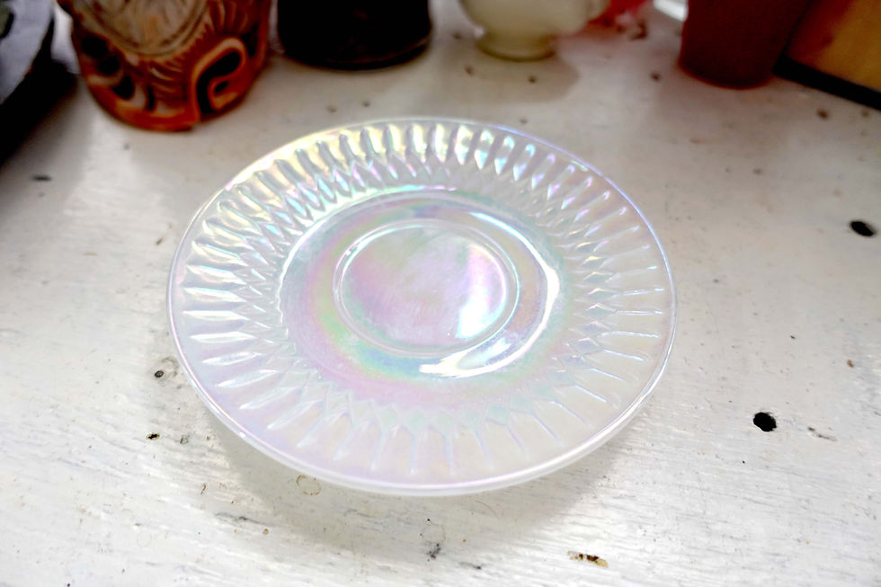 Miniature : FIRE KING 1960s Antique Iridescent White Translucent Glass Salad Bowl