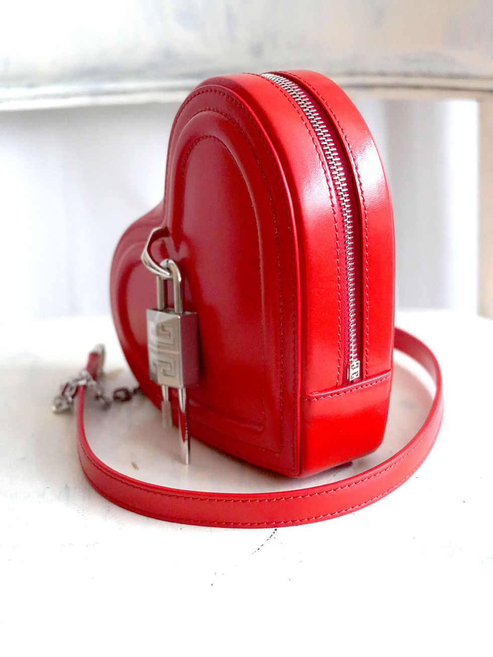 Thumbnail: Givenchy Red Heart Leather crossbody handbag. Strap removable. 100% Authentic.