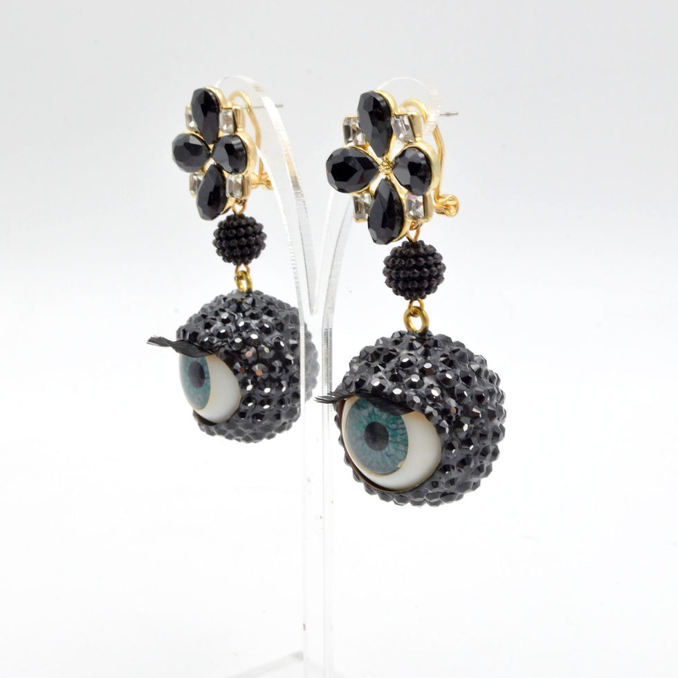 Miniaturbild: 銀黑色施華洛水晶石 眼球眼珠耳環 24mm直徑 眨眼睡眼Swarovski