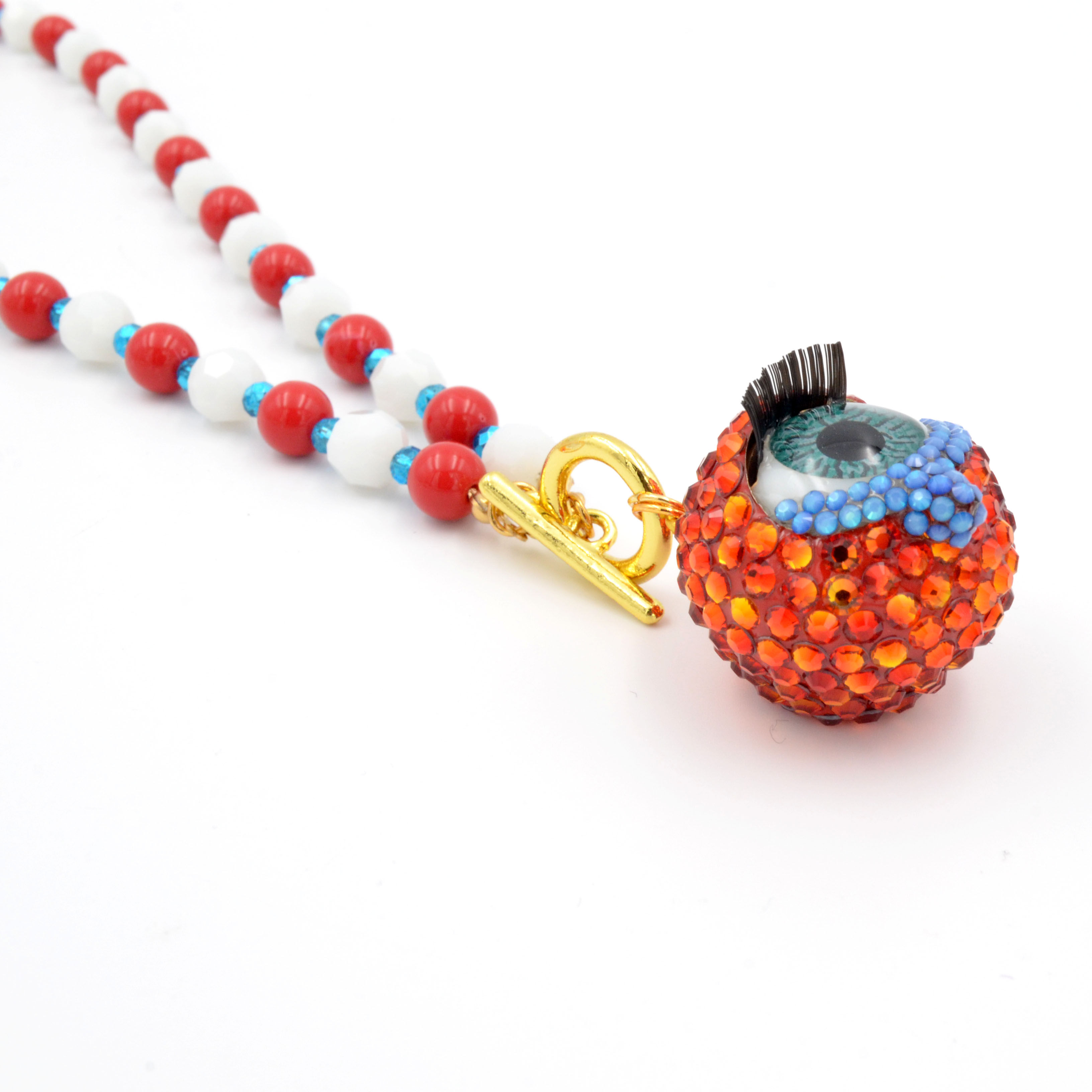 流淚款活動眼珠頸鍊綴施華洛水晶石 Swarovski Crystal 半寶石串珠項鍊 18K鍍真金鍊子