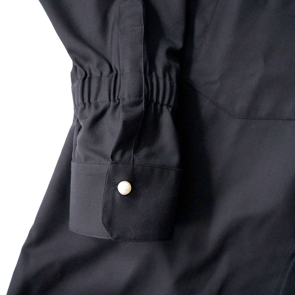 Miniaturbild: TIMBEELO Black Wool-Blend Shirt with Rubber Elastic Cuff and Faux Pearl Buttons