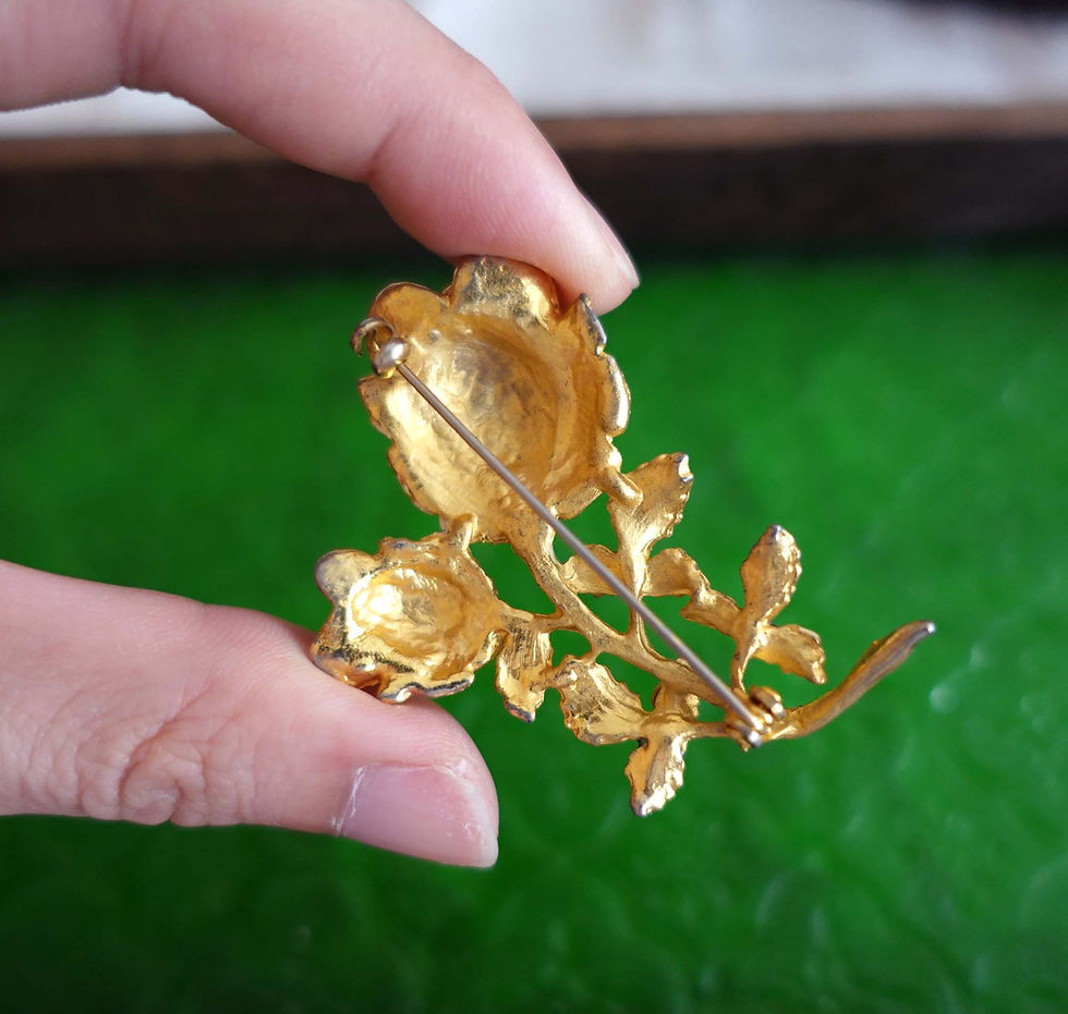 縮圖：A日本中古鍍金鬱金香花胸針扣針心口針高級二手文青古著珠寶首飾