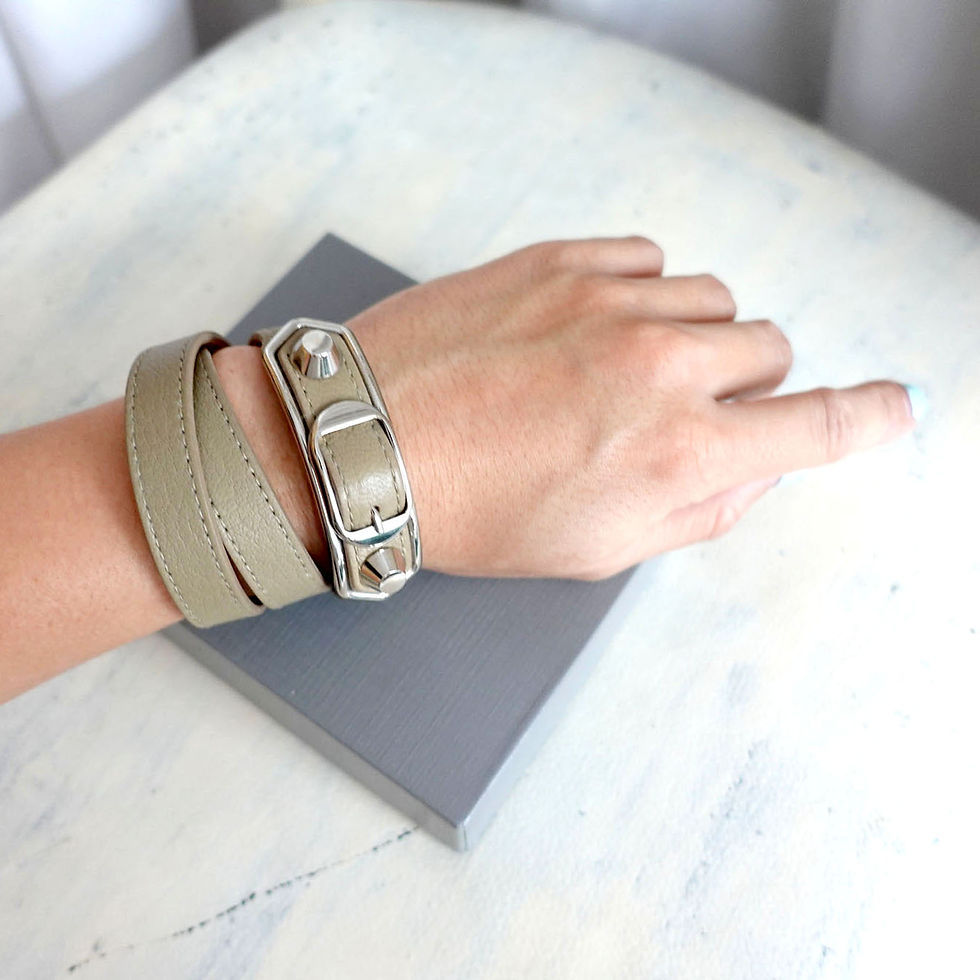 Miniatura: Balenciaga mud yellow wrinkled leather silver buckle bracelet