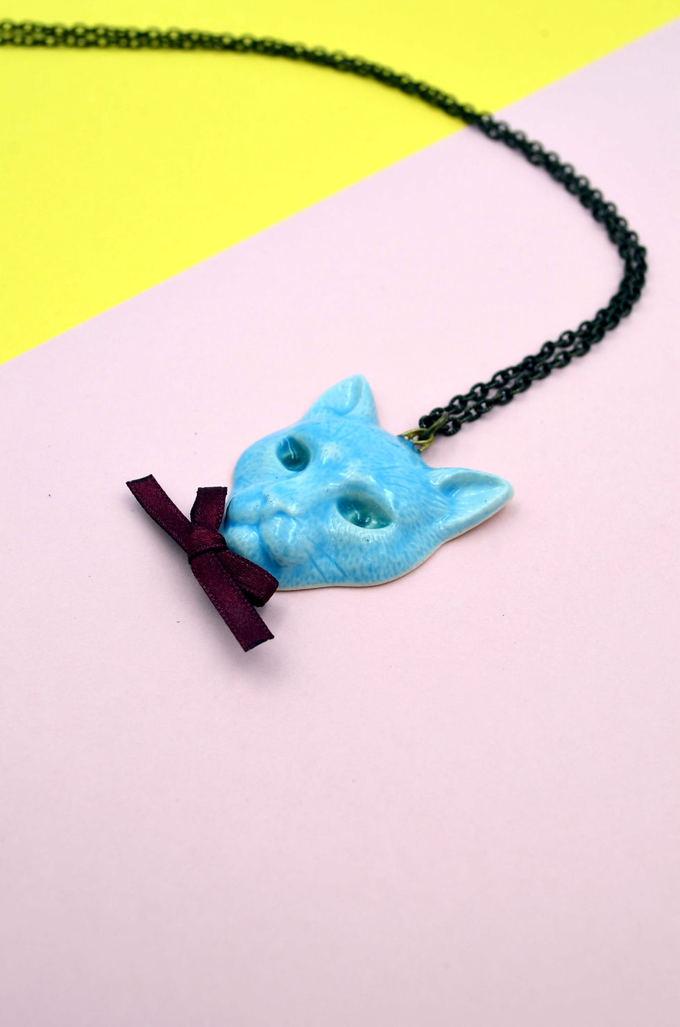 Miniaturbild: 日本手工製陶瓷貓咪項鍊 皮繩 / 鍊子 2選1