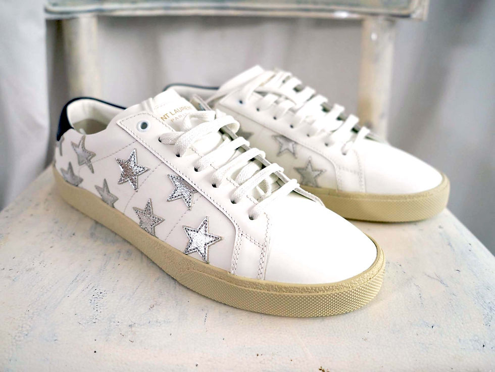 섬네일: EU42 SAINT LAURENT White Leather Star Pattern Sneakers