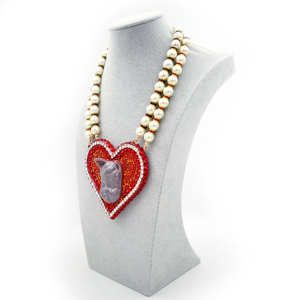 섬네일: 【CUPID】Large Red Heart w/ Swarovski Crystals Faux Pearl Necklace 【CUPID】巨大心型紅色水晶配玻璃珍珠頸鍊    Heart Material - Plastic  Crystals