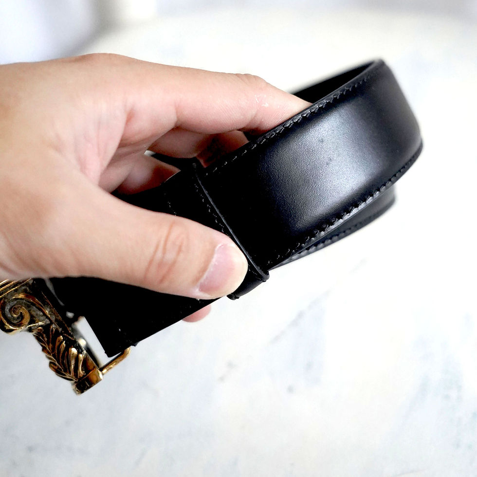 縮圖：Versace Roma column metal buckle black leather belt.