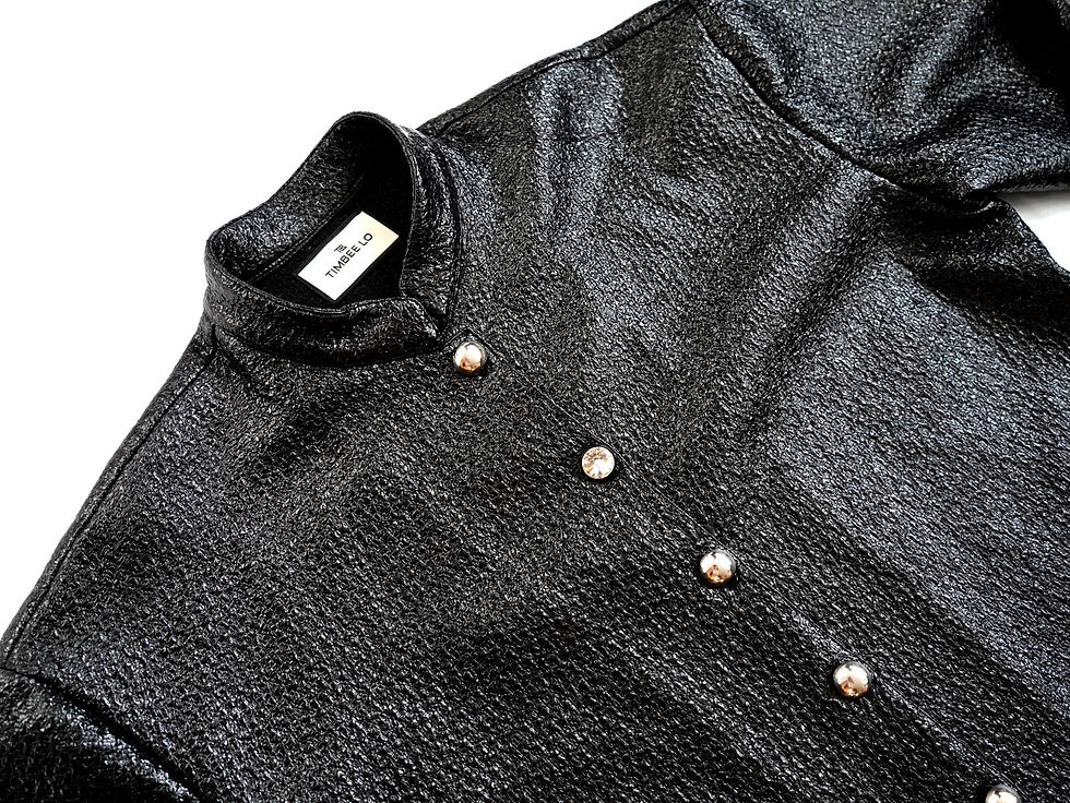 Thumbnail: TIMBEE LO Black PU coating in tweed wool Coat with trimming