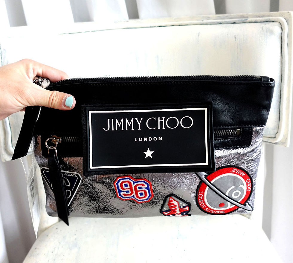 縮圖：JIMMY CHOO full genuine leather silver envelope bag design zipper crossbody bag handbag bag decorative clutch bag