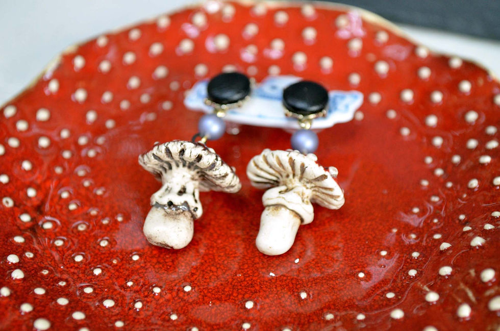 섬네일: 俄羅斯手工陶瓷蘑菇耳環  Russian Handmade Ceramic Mushroom Earrings