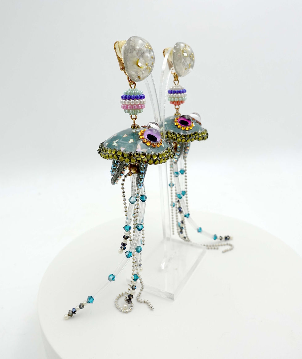 Miniatura: 巨眼外星怪獸水母綴幻彩魔幻閃片配施華洛水晶珠耳環 膠質超輕巧 的副本
