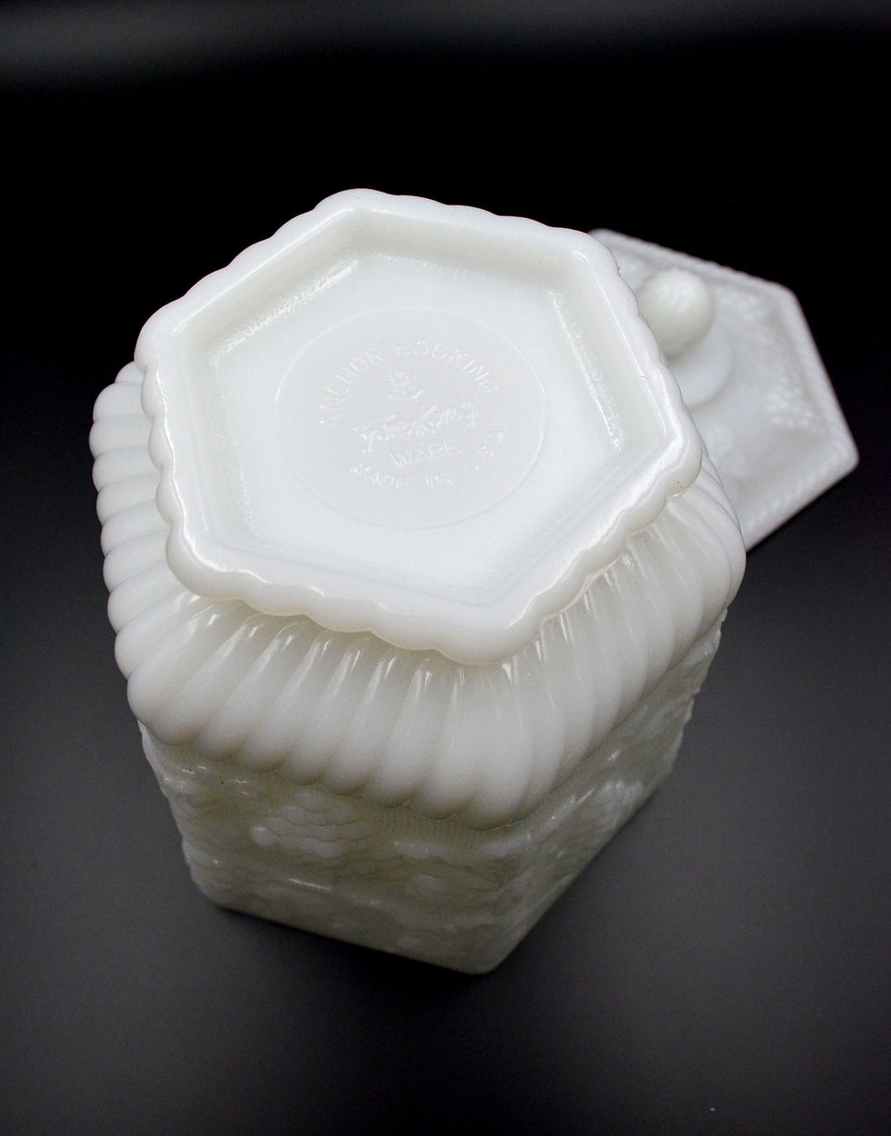 Miniature : FIRE KING 9" Milk White Glass 3D Grape Candy Jar - 60s Antique Glassware