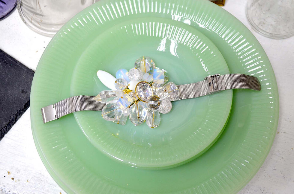 Miniature : 超華麗 白水晶寶石吊飾手帶 鋼帶可自行簡易調整尺寸 防過敏不掉色
