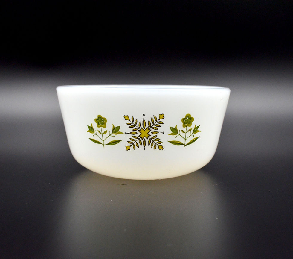 Miniature : FIRE KING Milk White Glass Printed Soup Bowl - 60s Antique Glassware
