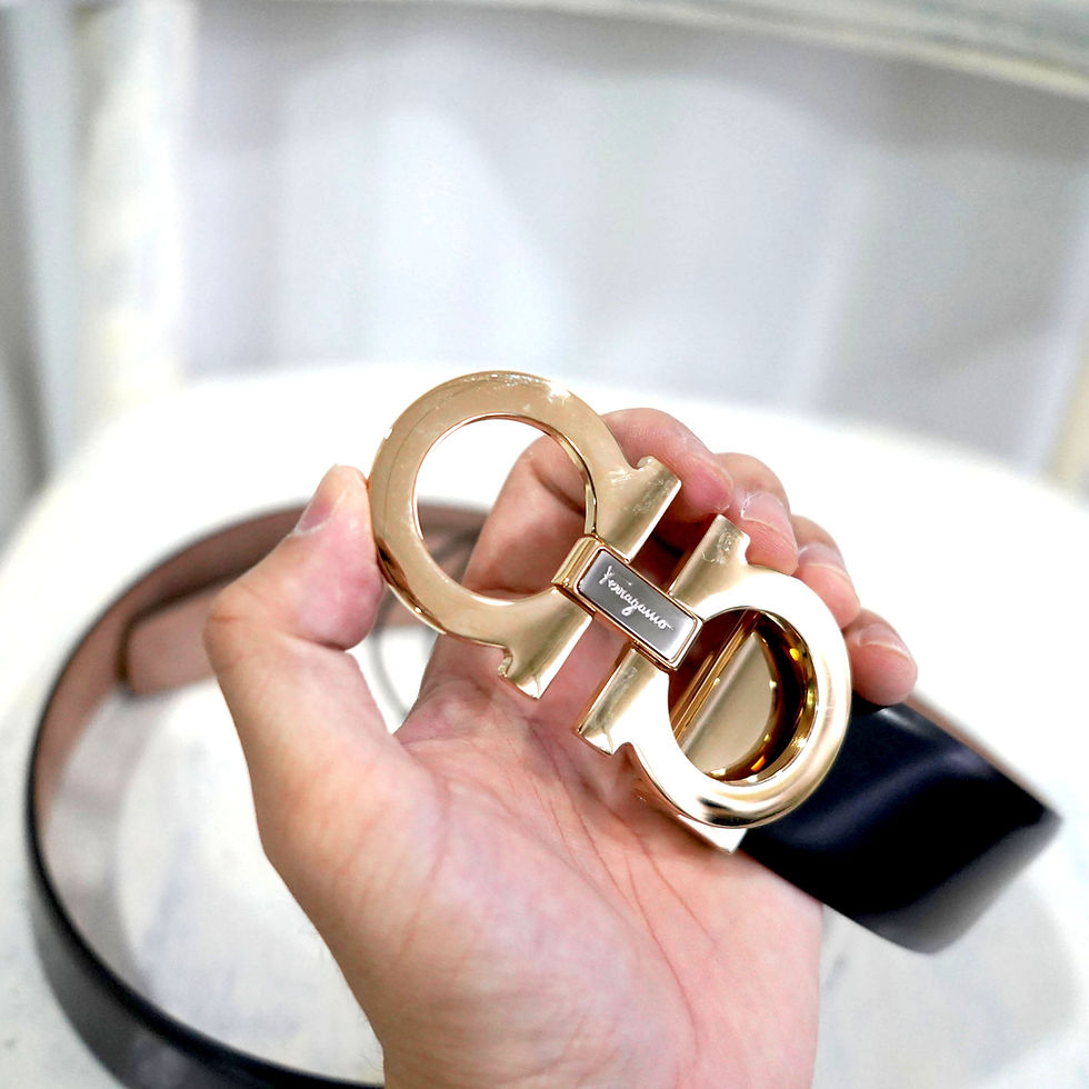 Thumbnail: Salvatore Ferragamo Black leather with Golden Ferragamo Logo belt buckle