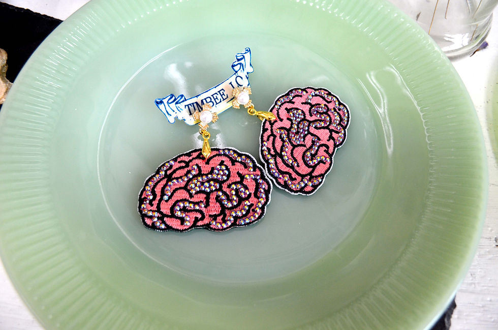 Miniaturbild: 刺繡大腦袋耳環 綴施華洛水晶 超輕巧