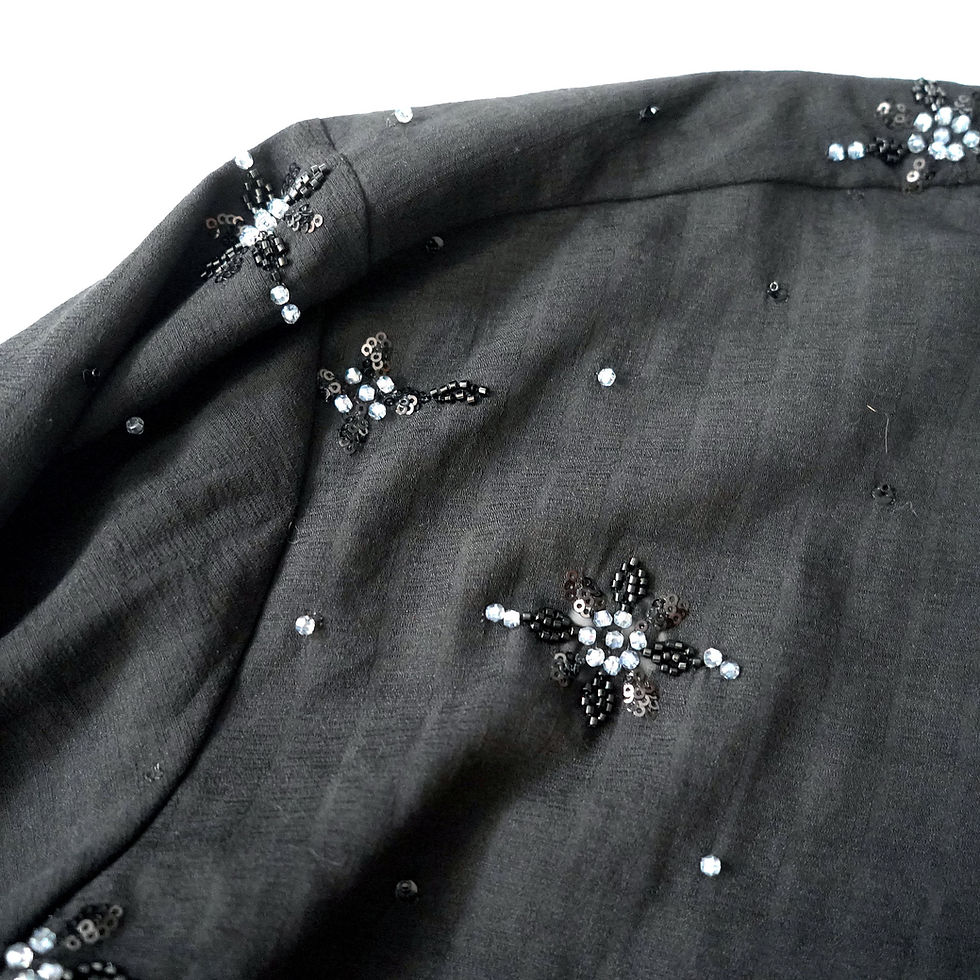 Thumbnail: TIMBEELO Black Wrinkled Cotton Shirt with 3D Beaded Floral Embellishment -Unisex
