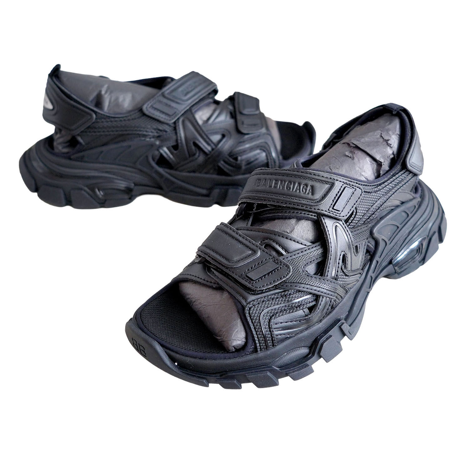 EU39 Balenciaga Black Track Rubber Velcro Sandals